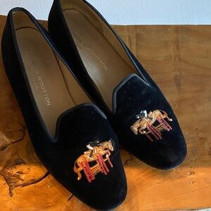Stubbs & Wootton Black Velvet Loafers with equestrian embroidery sz 9.5 spain